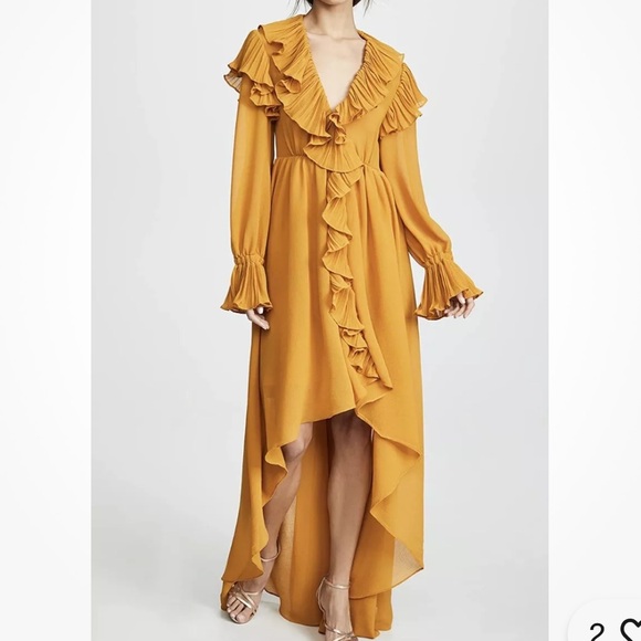 Philosophy di Lorenzo Serafini Mustard Yellow Wrap Dress Size 6 US High Low NWT